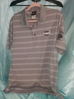 Harley-Davidson Gray & White Striped Polo Size Large